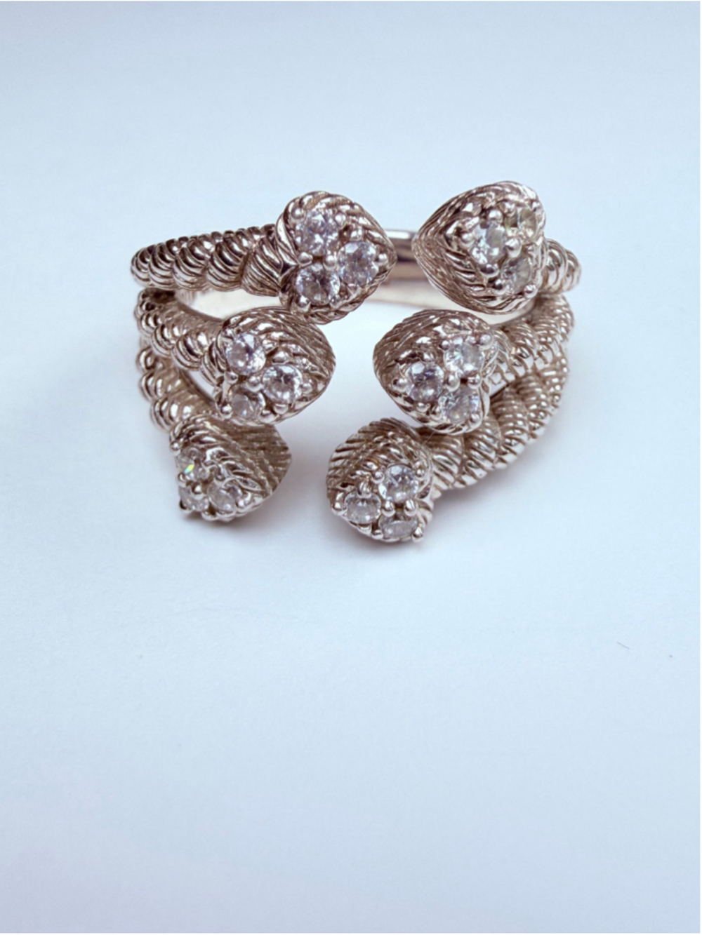 Judith Ripka Verona Heart Triple Row Helix Cable CZ 925 Sterling Silver Ring